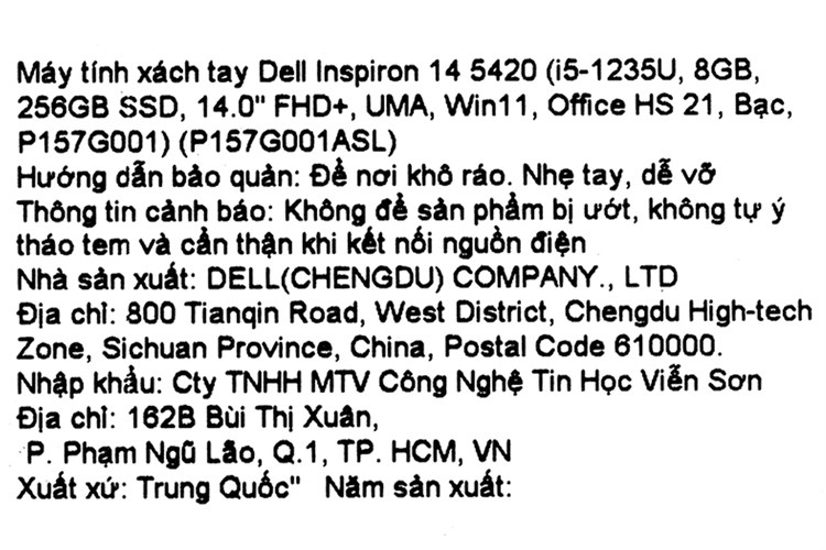 Laptop Dell Inspiron 14 5420 i5 1235U/8GB/256GB/OfficeHS/Win11 (P157G001ASL) Màu Bạc