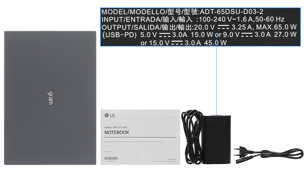 Bộ sản phẩm gồm: Thùng máy, Sạc Laptop LG, Sách hướng dẫn