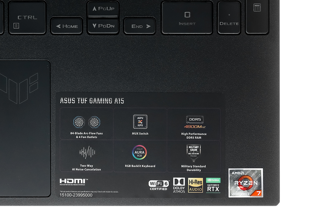 Laptop Asus TUF Gaming A15 FA507RC R7 6800H/8GB/512GB/4GB RTX3050/144Hz/Win11 (HN051W) Màu Xám