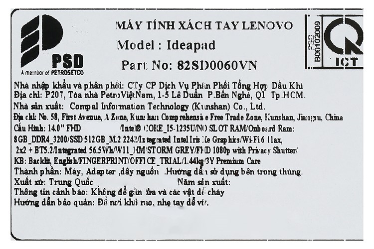 Laptop Lenovo Ideapad 5 14IAL7 i5 1235U/8GB/512GB/Win11 (82SD0060VN) Màu Xám