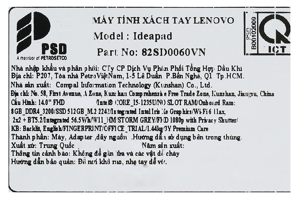 Laptop Lenovo Ideapad 5 14IAL7 i5 1235U/8GB/512GB/Win11 (82SD0060VN) Màu Xám