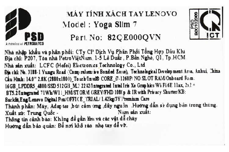 Laptop Lenovo Yoga 7 14IAL7 i7 1260P/16GB/512GB/Touch/Pen/Win11 (82QE000QVN) Màu Xám