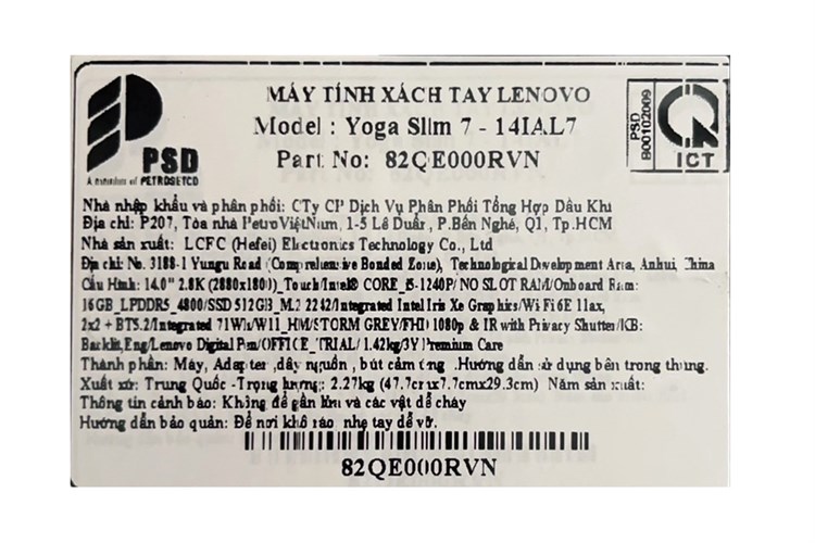 Laptop Lenovo Yoga 7 14IAL7 i5 1240P/16GB/512GB/Touch/Pen/Win11 (82QE000RVN) Màu Xám