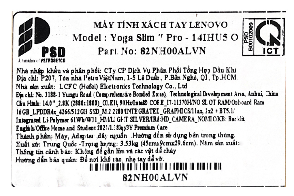 Laptop Lenovo Yoga Slim 7 Pro 14IHU5 i7 11370H/16GB/512GB/OfficeHS/Win11 (82NH00ALVN) Màu Bạc