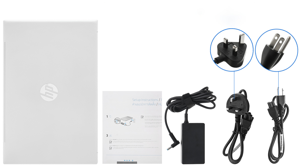 Bộ sản phẩm gồm: Thùng máy, Sạc Laptop HP, Sách hướng dẫn