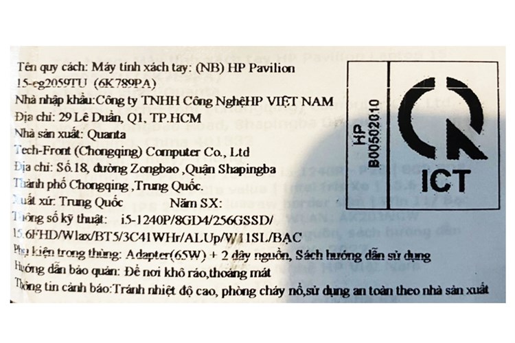 Laptop HP Pavilion 15 eg2059TU i5 1240P/8GB/256GB/Win11 (6K789PA) Màu Bạc