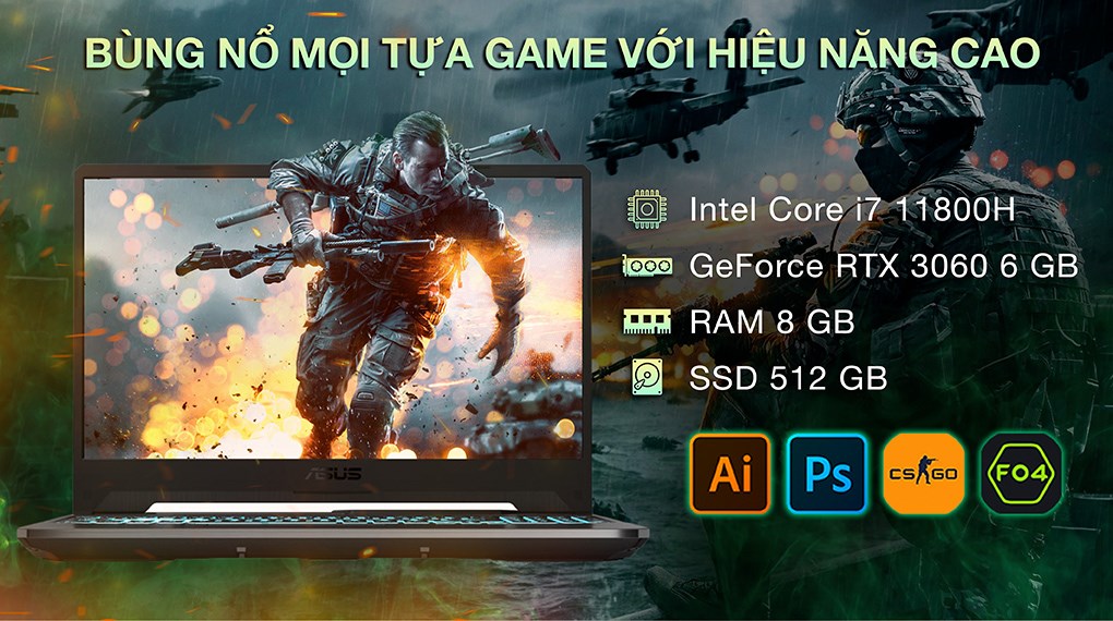 Laptop Asus TUF Gaming F15 FX506HM i7 11800H/8GB/512GB/6GB RTX3060/144Hz/Win11 (HN366W)