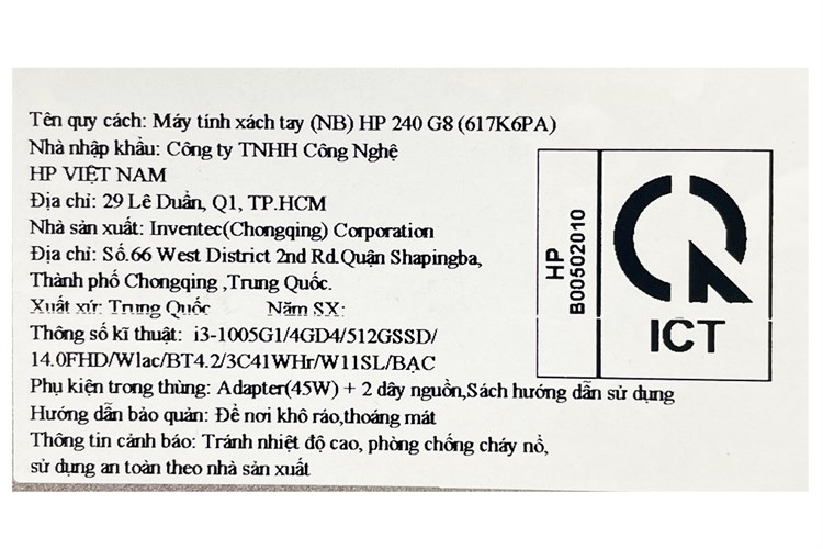 Laptop HP 240 G8 i3 1005G1/4GB/512GB/Win11 (617K6PA) Màu Bạc