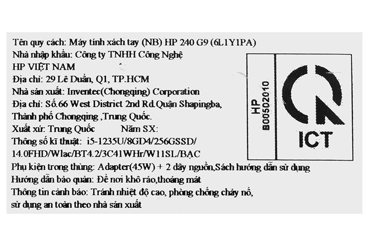 Laptop HP 240 G9 i5 1235U/8GB/256GB/Win11 (6L1Y1PA) Màu Bạc