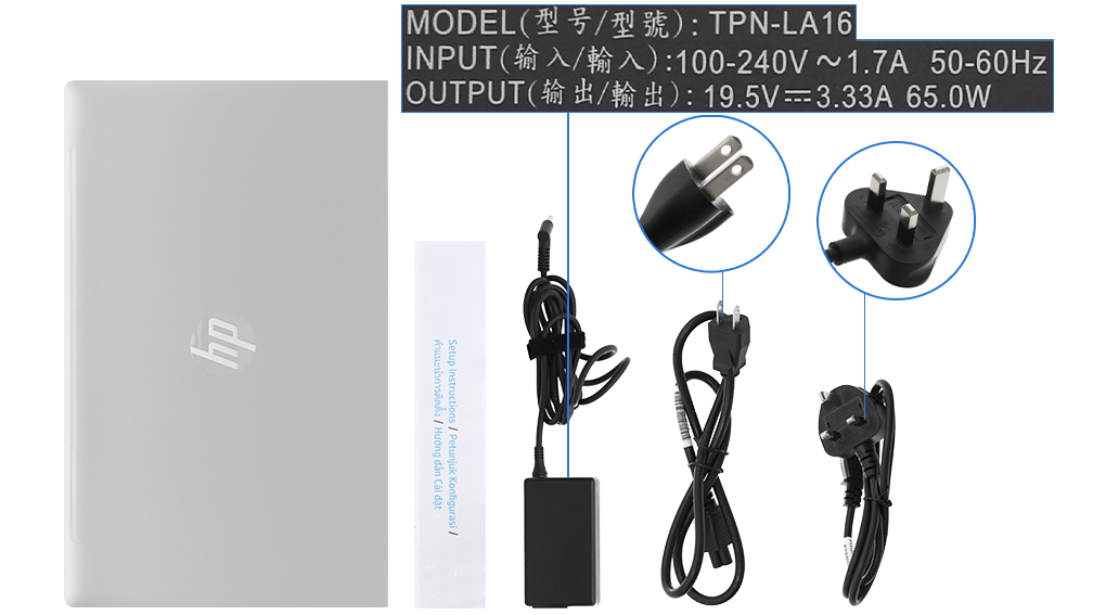 Bộ sản phẩm gồm: Thùng máy, Sạc Laptop HP, Sách hướng dẫn