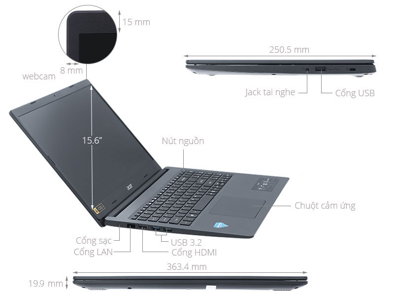 Laptop Acer Aspire 3 A315 57 379K i3 1005G1/4GB/256GB/Win11 (NX.KAGSV.001)