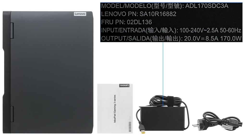 Bộ sản phẩm gồm: Sách hướng dẫn, Thùng máy, Sạc Laptop Lenovo ( 170W )