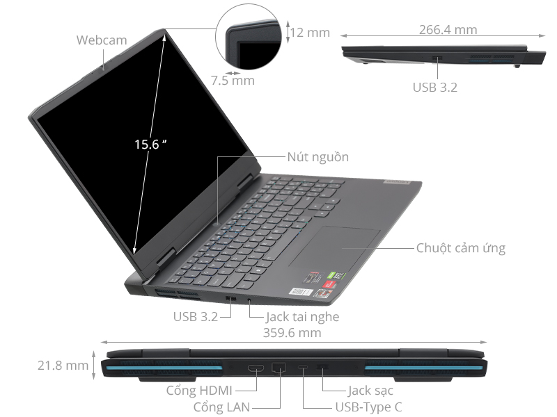 Laptop Lenovo Ideapad Gaming 3 15ARH7 R5 6600H/16GB/512GB/4GB RTX3050Ti/120Hz/Win11 (82SB007LVN)