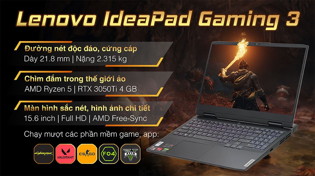 Laptop Lenovo Ideapad Gaming 3 15ARH7 R5 6600H (82SB007LVN) - Chính hãng,  trả góp