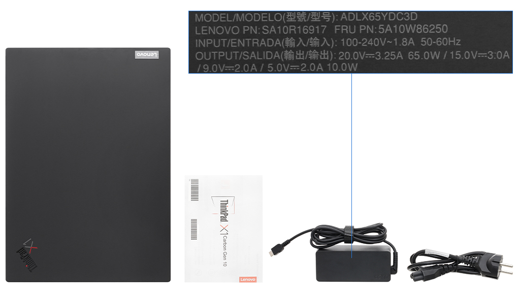 Bộ sản phẩm gồm: Sách hướng dẫn, Thùng máy, Sạc Laptop Lenovo ( 65W USB-C )