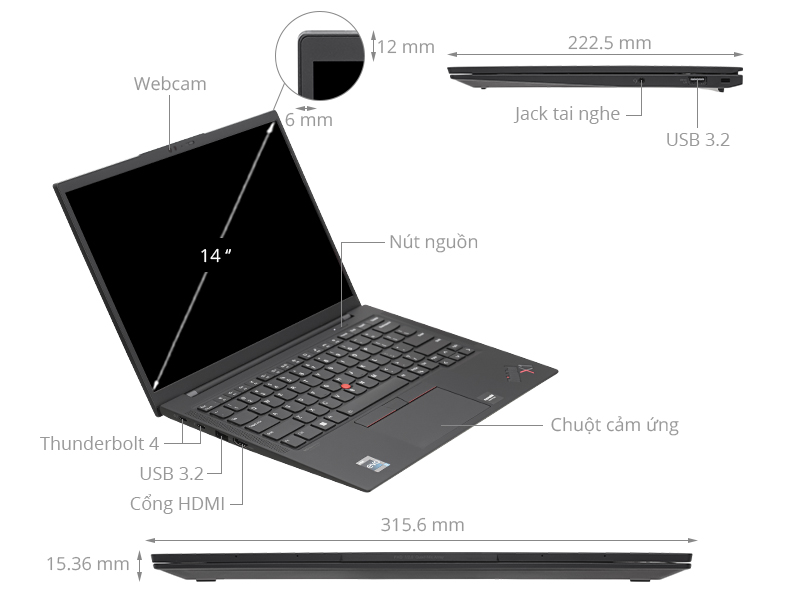Laptop Lenovo ThinkPad X1 Carbon Gen 10 i7 1260P/16GB/512GB/Touch/Win11 (21CB00A8VN)