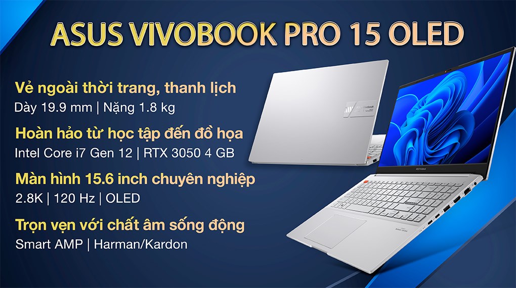 Laptop Asus Vivobook Pro 15 OLED K6502Z i7 12650H/16GB/512GB/4GB RTX3050/Win11 (MA036W)