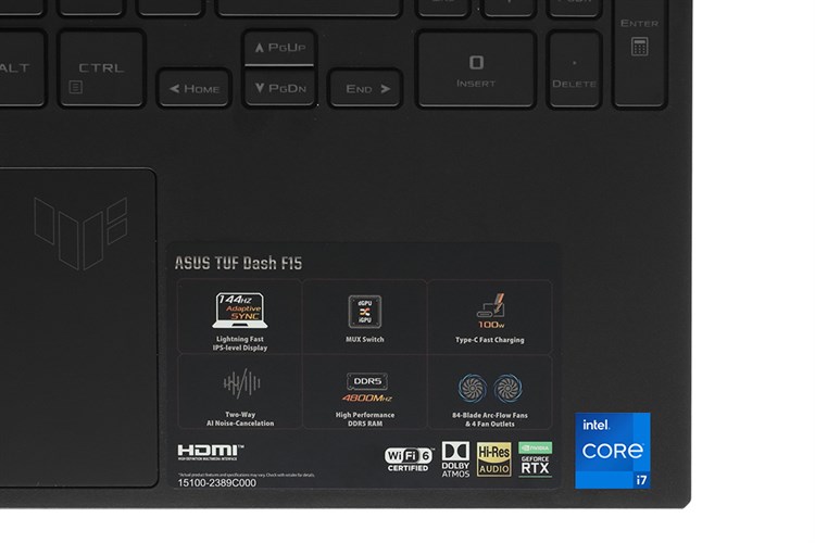 Laptop Asus Gaming TUF Dash F15 FX517ZM i7 12650H/8GB/512GB/6GB RTX3060/144Hz/Win11 (HN480W) Màu Đen