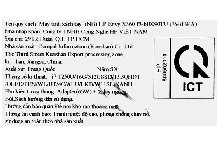 Laptop HP Envy X360 13 bf0090TU i7 1250U/16GB/512GB/Touch/Pen/Win11 (76B13PA) Màu Xanh
