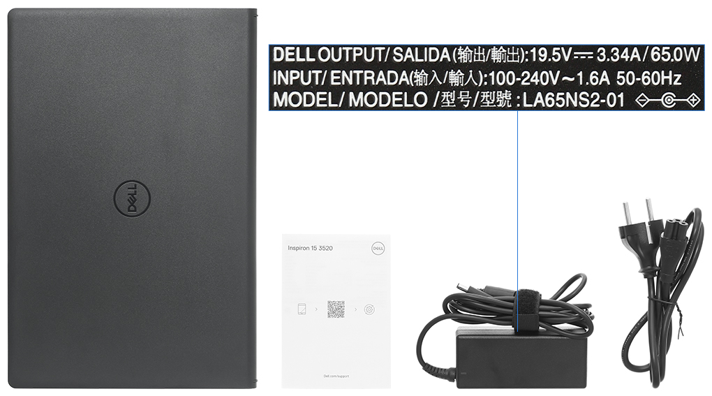 Bộ sản phẩm gồm: Thùng máy, Sạc Laptop Dell, Sách hướng dẫn