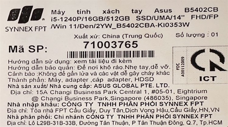 Laptop Asus ExpertBook B5402CB i5 1240P/16GB/512GB/Win11 (KI0353W) Màu Đen