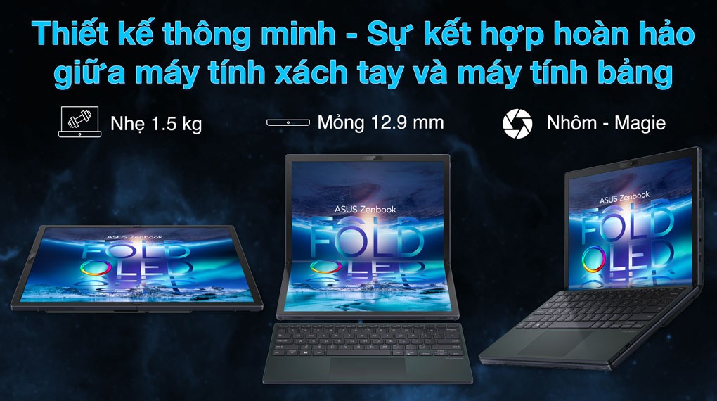 Laptop Asus Zenbook 17 Fold OLED UX9702AA i7 1250U/16GB/1TB/Touch/Cáp/Túi/Win11 (MD014W)