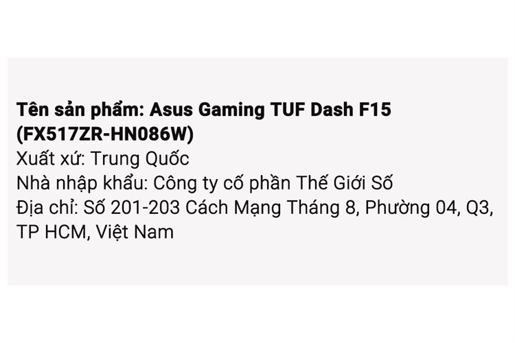 Laptop Asus Gaming TUF Dash F15 FX517ZR i7 12650H/8GB/512GB/8GB RTX3070/144Hz/Win11 (HN086W) Màu Đen