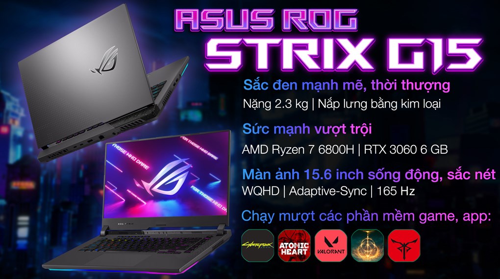 Laptop Asus Gaming ROG Strix G15 G513RM R7 6800H/16GB/512GB/6GB RTX3060/165Hz/Balo/Win11 (HQ055W)