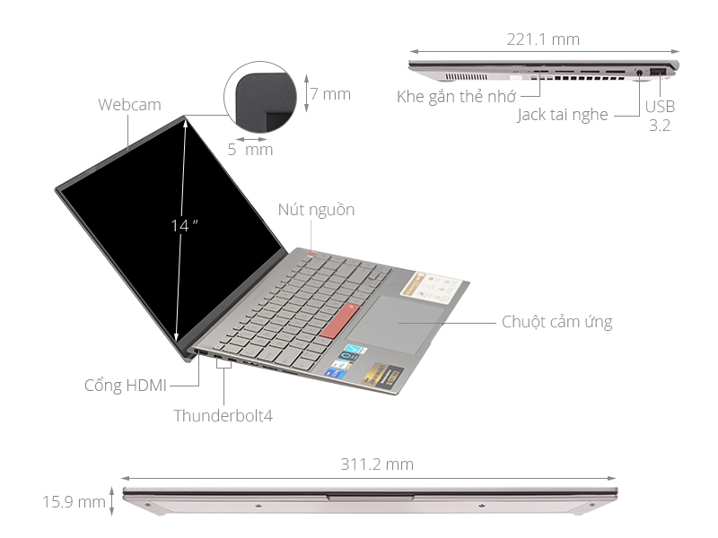 Asus Zenbook 14X OLED Space Edition UX5401ZAS i5 12500H/16GB/512GB/Cáp/Túi/Win11 (KN130W)