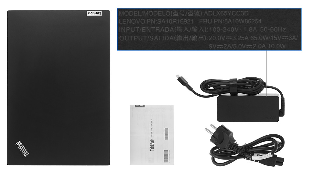 Bộ sản phẩm gồm: Sách hướng dẫn, Thùng máy, Sạc Laptop Lenovo ( 65W USB-C )