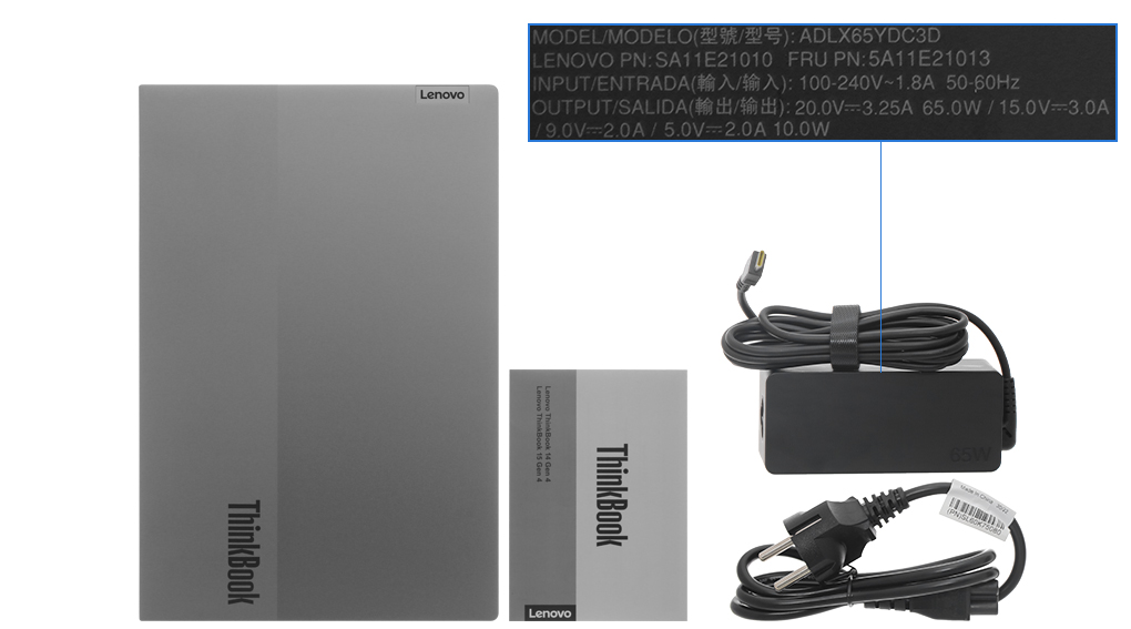 Bộ sản phẩm gồm: Sách hướng dẫn, Thùng máy, Sạc Laptop Lenovo ( 65W USB-C )