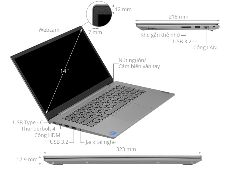 Laptop Lenovo ThinkBook 14 G4 IAP i5 1240P/8GB/512GB/Win11 (21DH00B5VN)