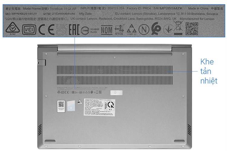 Laptop Lenovo ThinkBook 14 G4 IAP i5 1240P/8GB/512GB/Win11 (21DH00B5VN) Màu Xám