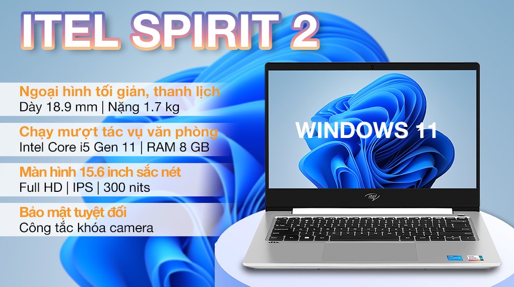 Laptop Itel Spirit 2 i5 (71006300202) - Chính hãng, trả góp