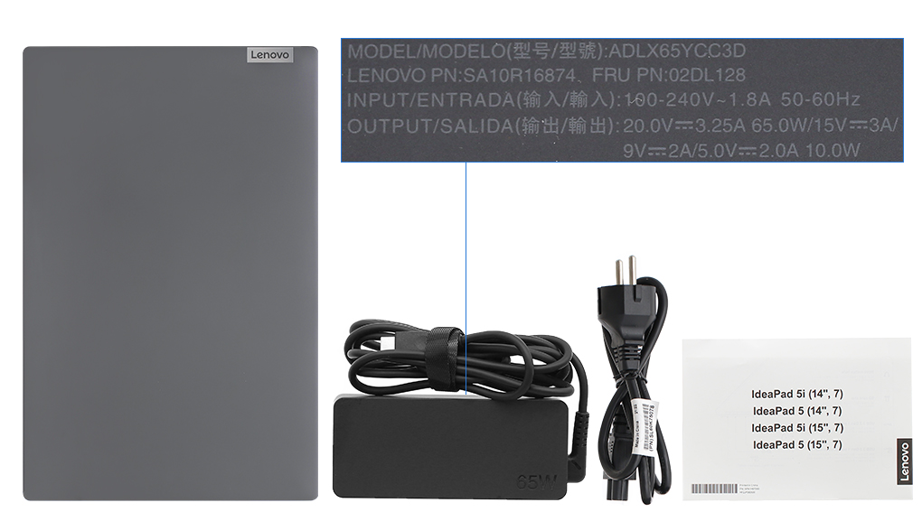 Bộ sản phẩm gồm: Sách hướng dẫn, Thùng máy, Sạc Laptop Lenovo ( 65W USB-C )