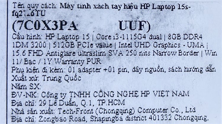 Laptop HP 15s fq2716TU i3 1115G4/8GB/512GB/Win11 (7C0X3PA) Màu Bạc