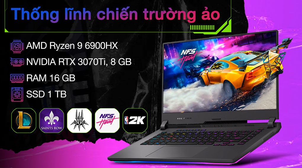 Laptop Asus Gaming ROG Strix G15 G513R R9 6900HX/16GB/1TB/8GB RTX3070Ti/165Hz/Balo/Win11 (HQ152W)