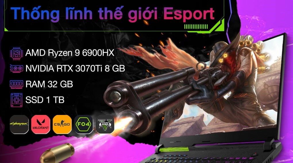 Laptop Asus Gaming ROG Strix G17 G713RW R9 6900HX/32GB/1TB/8GB RTX3070Ti/240Hz/Balo/Win11 (LL178W)