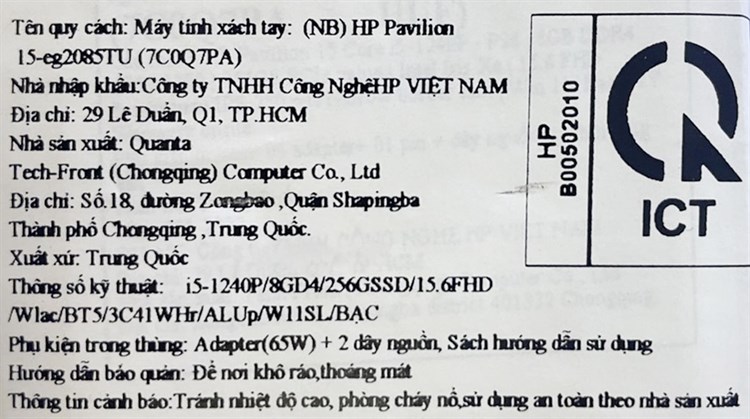 Laptop HP Pavilion 15 eg2085TU i5 1240P/8GB/256GB/Win11 (7C0Q7PA) Màu Bạc