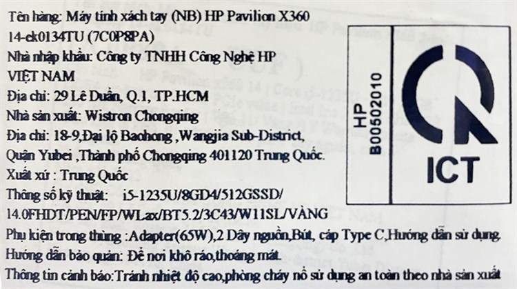 Laptop HP Pavilion X360 14 ek0134TU i5 1235U/8GB/512GB/Touch/Pen/Win11 (7C0P8PA) Màu Vàng