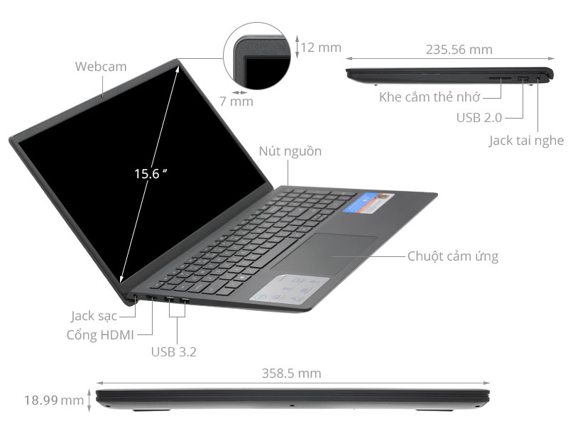 Laptop Dell Inspiron 15 3520 i3 (i3U082W11BLU) - Chính hãng, trả góp