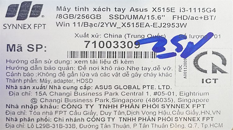 Laptop Asus Vivobook X515EA i3 1115G4/8GB/256GB/Win11 (EJ2953W) Màu Bạc