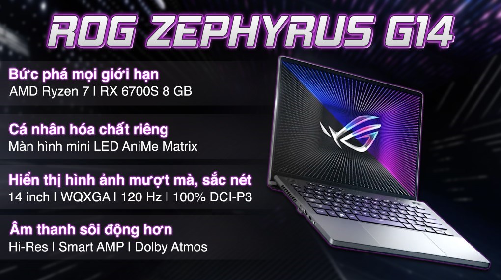 Laptop Asus Gaming ROG Zephyrus G14 GA402RJ R7 6800HS/16GB/1TB/8GB RX6700S/120Hz/Túi/Win11 (L8030W)