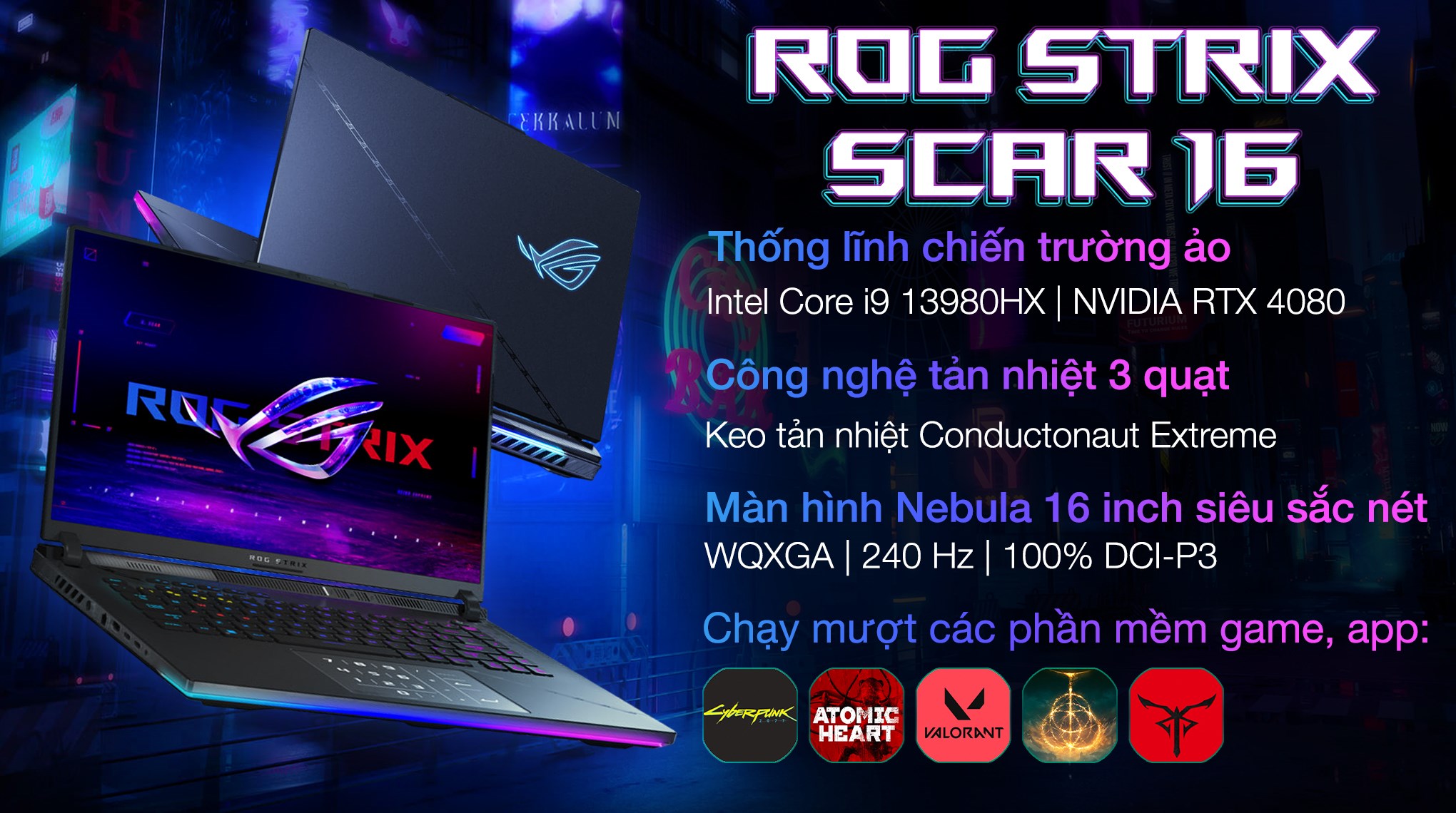 Laptop Asus Gaming ROG Strix SCAR 16 G634JZ i9 13980HX/32GB/1TB/12GB RTX4080/240Hz/Balo/Chuột/Win11(N4029W)