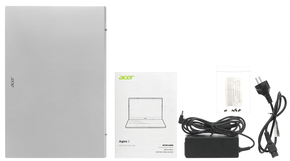 Bộ sản phẩm gồm: Sách hướng dẫn, Thùng máy, Sạc Laptop Acer