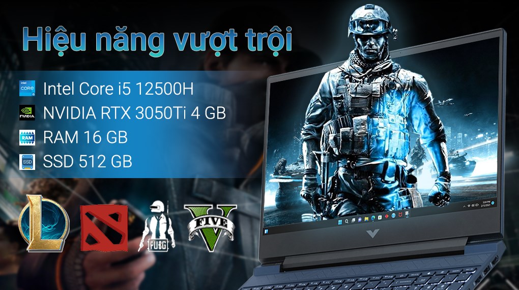 Laptop HP Gaming VICTUS 15 fa0111TX i5 12500H/16GB/512GB/4GB RTX3050Ti/144Hz/Win11 (7C0R4PA)