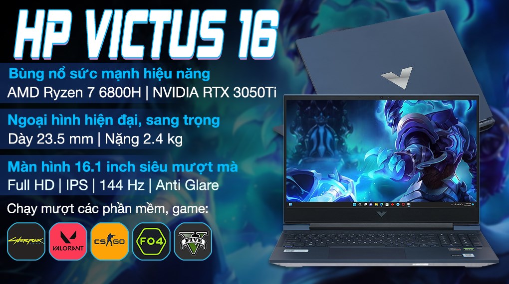 Laptop HP Gaming VICTUS 16 e1102AX R7 6800H/16GB/512GB/4GB RTX3050Ti/144Hz/Win11 (7C139PA) hover