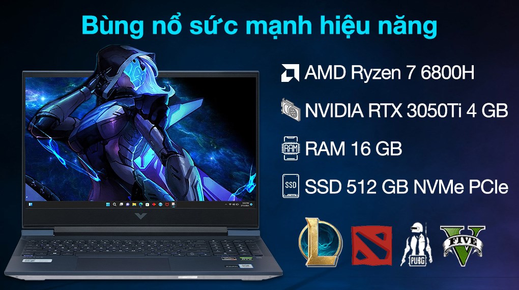 Laptop HP Gaming VICTUS 16 e1102AX R7 6800H/16GB/512GB/4GB RTX3050Ti/144Hz/Win11 (7C139PA)