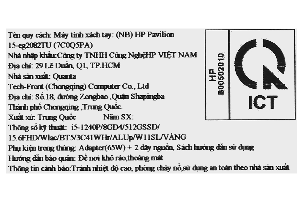 Laptop HP Pavilion 15 eg2082TU - 7C0Q5PA (i5 1240P, 8GB, 512GB, Full HD, Win11) Màu Vàng