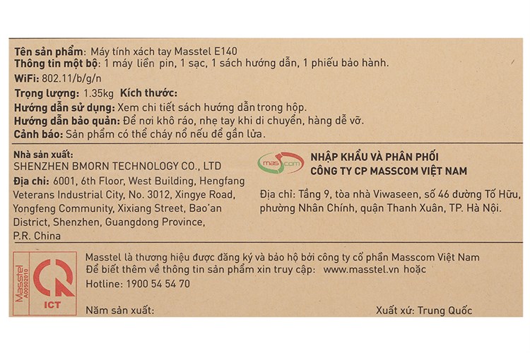 Laptop Masstel E140 N4120/4GB/128GB/Win10 Pro Màu Xám